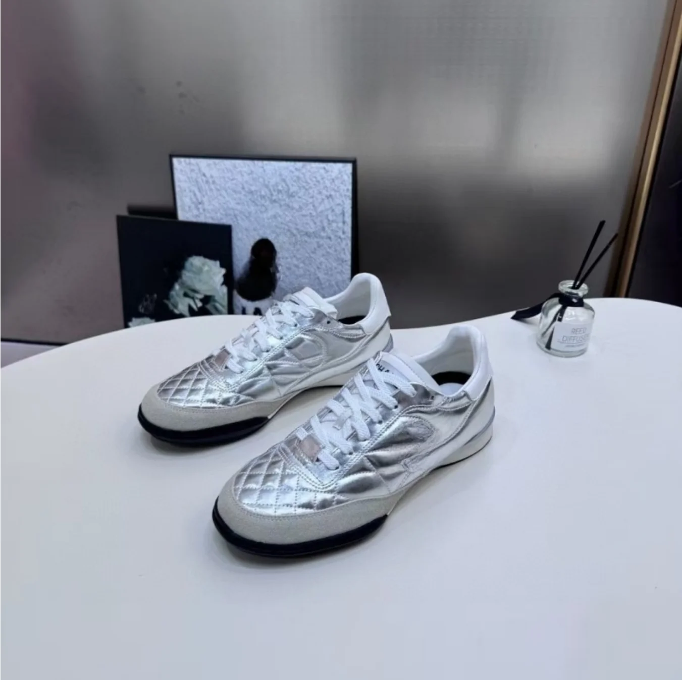 New diamond lattice small fragrant wind casual single shoes sneakers leather thick sole fashion board shoes, de training shoes - Image 5