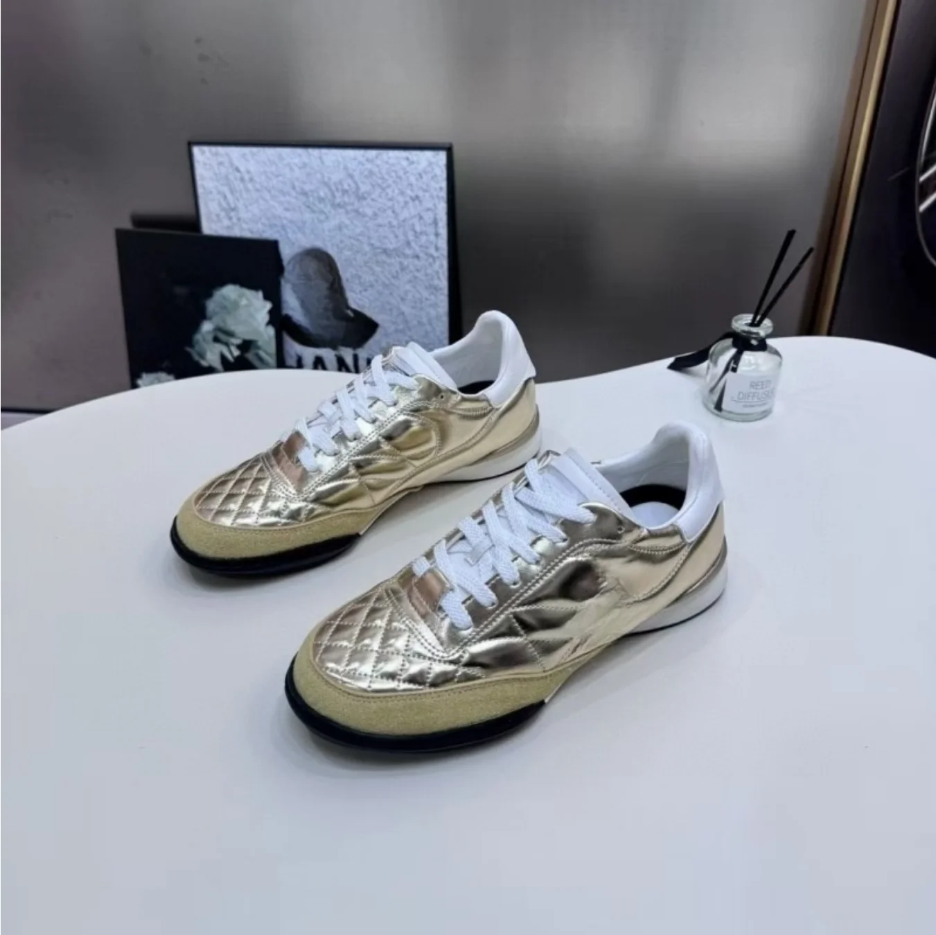 New diamond lattice small fragrant wind casual single shoes sneakers leather thick sole fashion board shoes, de training shoes - Image 4