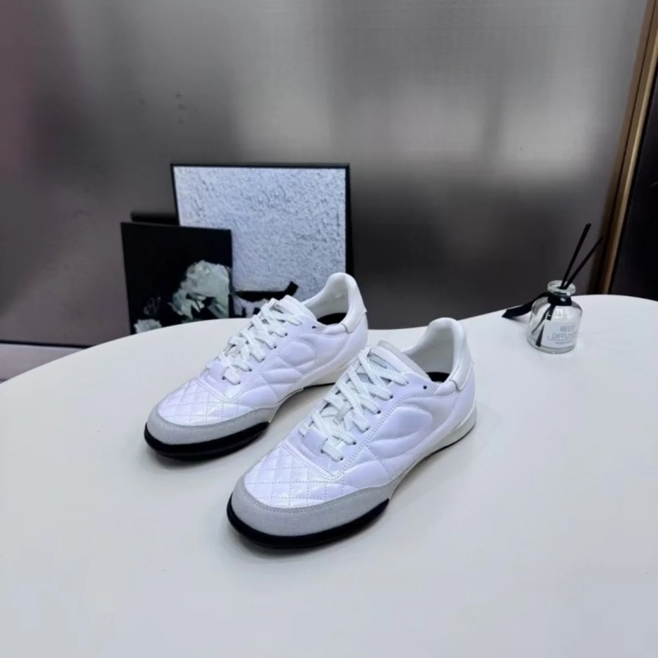 New diamond lattice small fragrant wind casual single shoes sneakers leather thick sole fashion board shoes, de training shoes - Image 3