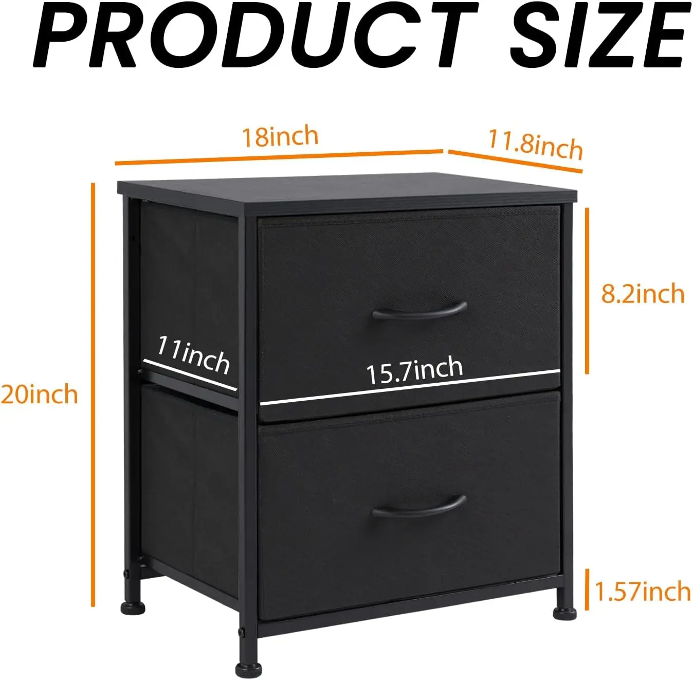 Nightstand Small Dresser with 2 Fabric Drawers Side Bedroom End Table Kids Bedside Storage Furniture for 20" Tall Night Stand - Image 3