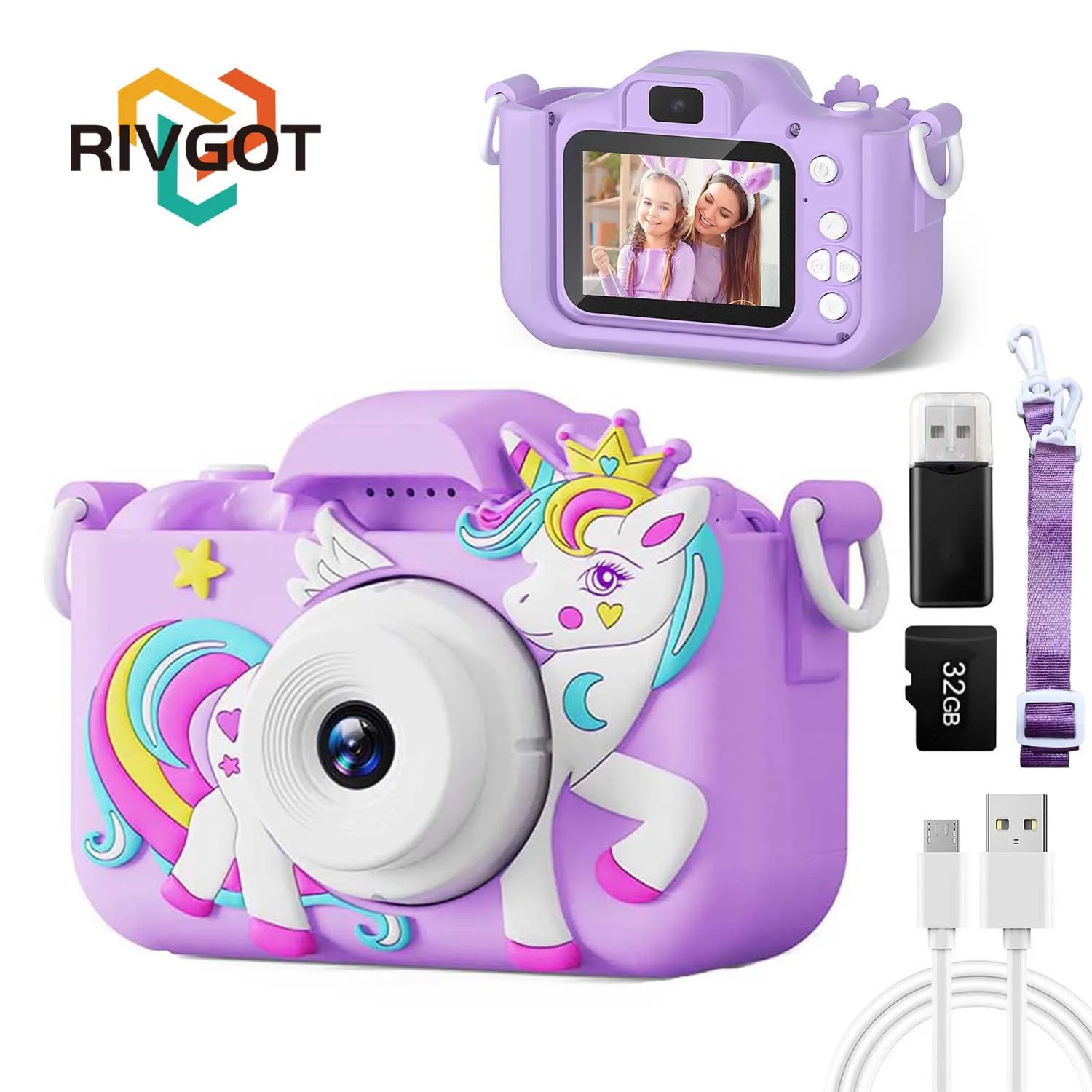 Kids Camera Toys for Boys Girls Selfie HD Digital Video Shockproof Camcorder Christmas Birthday Girls 32GB Card Included