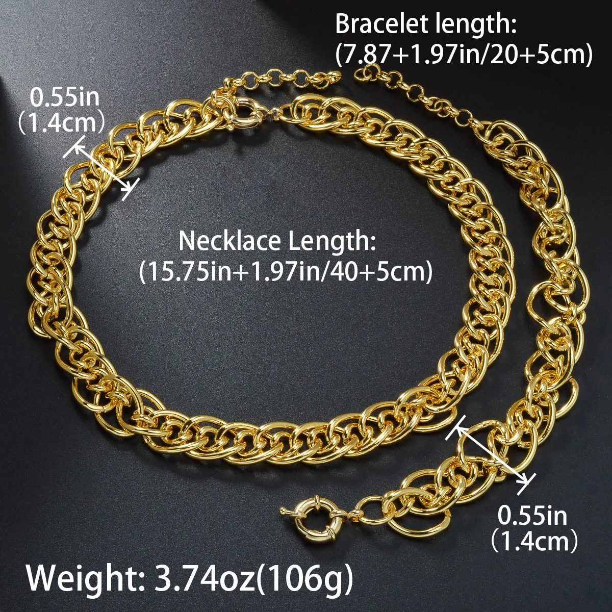 Sunny 18k Gold Plated Jewelry Copper Chain Necklace Multi Oval Hoop Bracelets Men Fashion Twist Hand Jewellery Women Luxury Set - Image 3