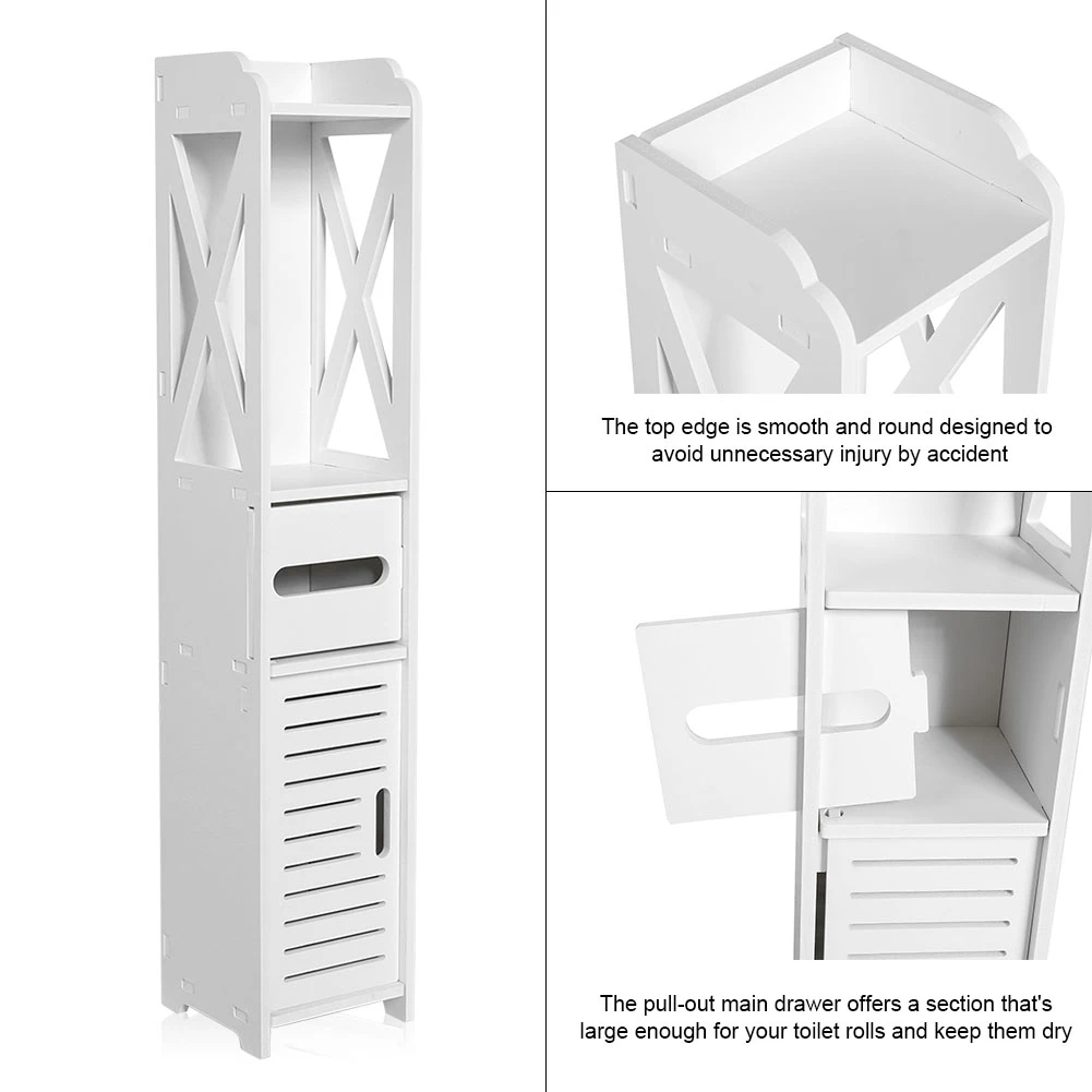 Bathroom Storage Cabinet 80x15.5x15CM Bathroom Toilet Furniture Cabinet White Wood Cupboard Shelf Tissue Storage Rack - Image 2