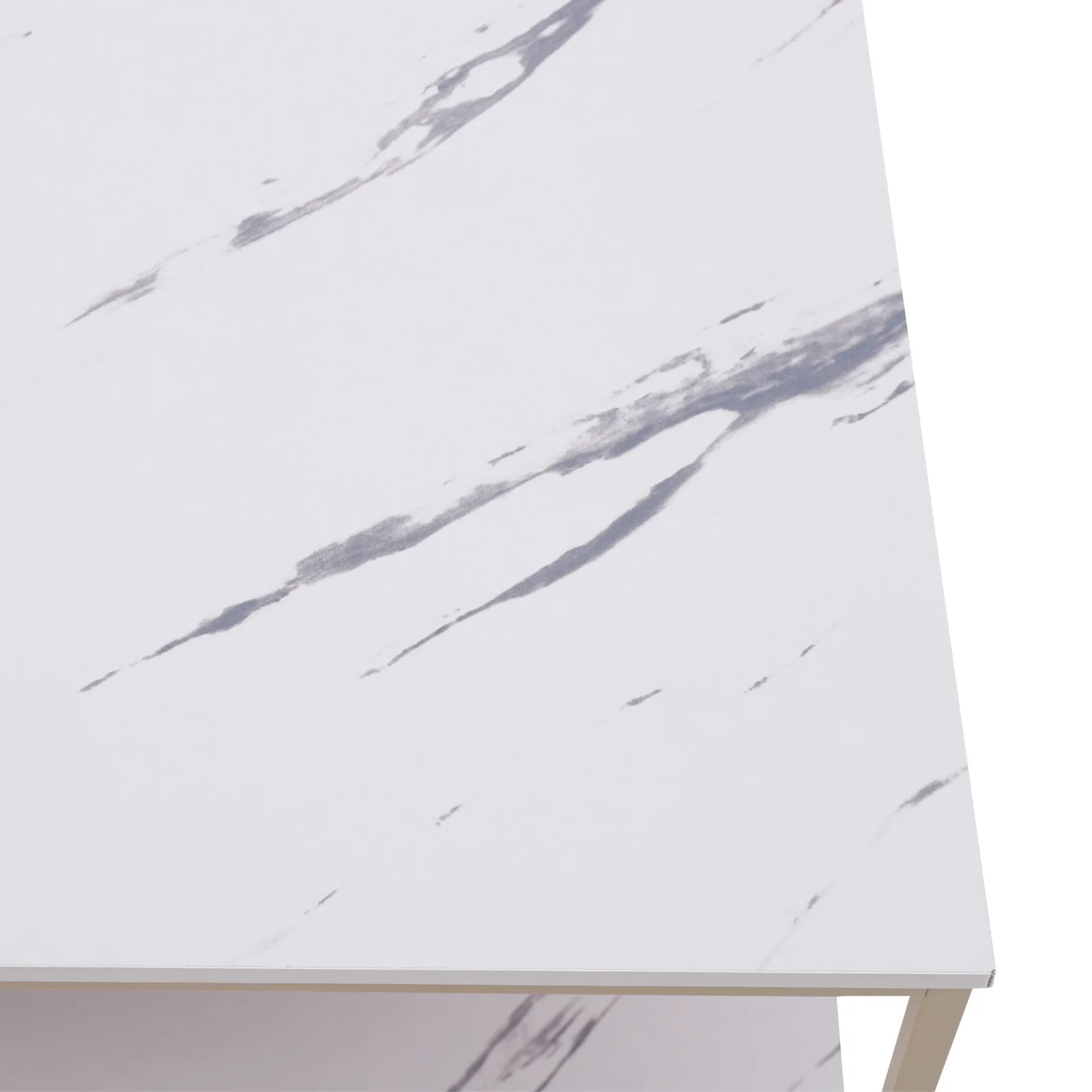 Modern 2-Tier White+Gold Coffee Table High Gloss Marble Veneer Rectangle Living Room Furniture, Waiting Area Table - Image 4