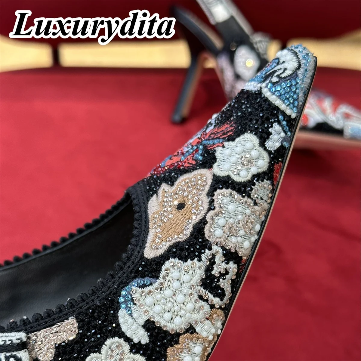 Top Quality Luxury Womens Sandal Casual Lace Flat Fashion Embroidered Muller Shoes Designer Silk Leather Soled High Heel - Image 5