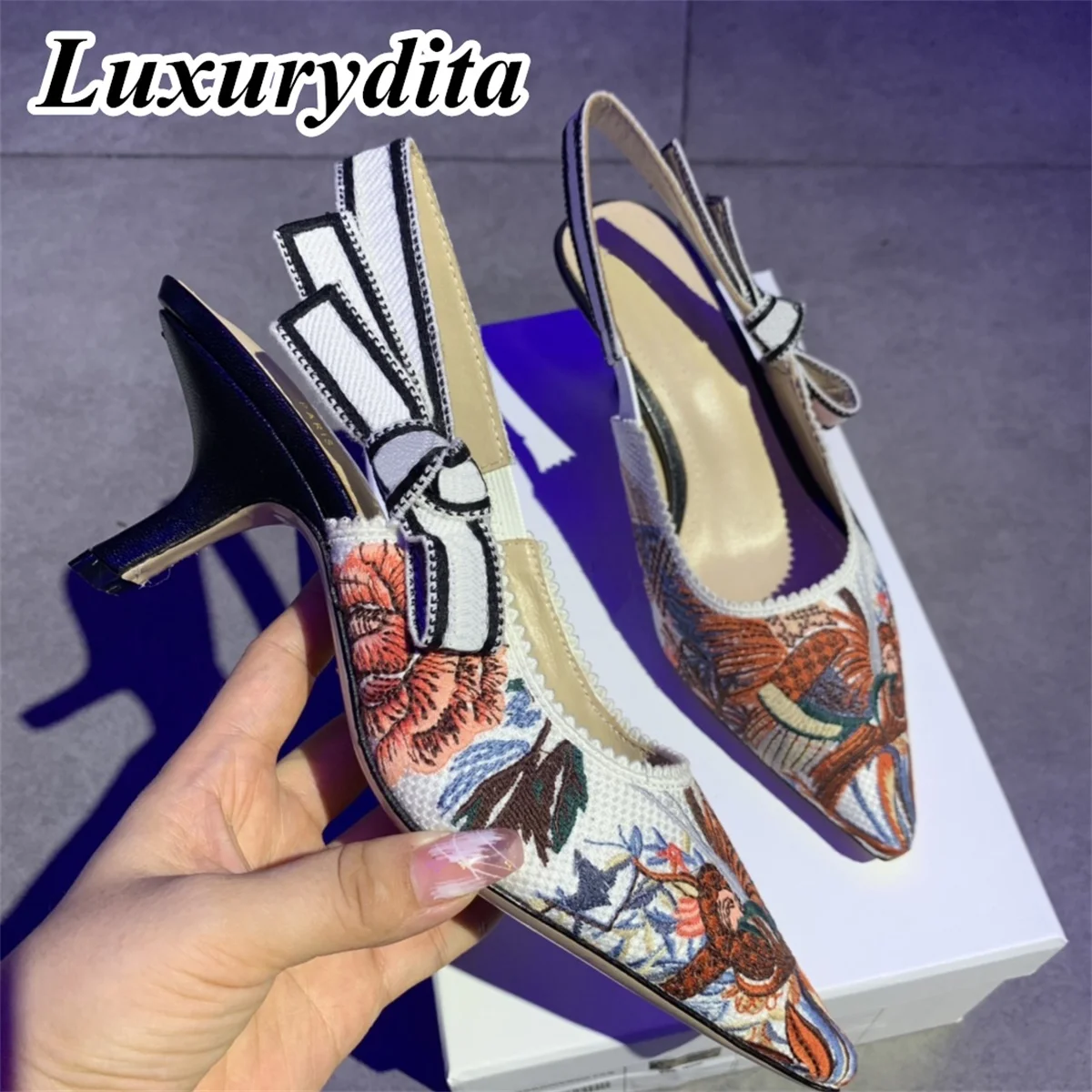 Top Quality Luxury Womens Sandal Casual Lace Flat Fashion Embroidered Muller Shoes Designer Silk Leather Soled High Heel - Image 2