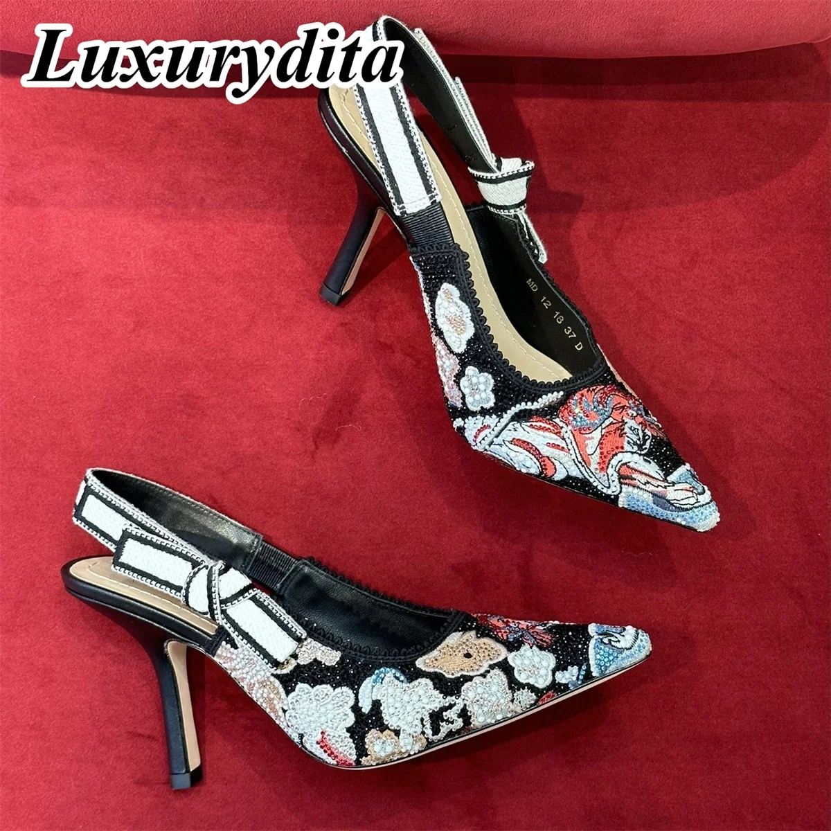 Top Quality Luxury Womens Sandal Casual Lace Flat Fashion Embroidered Muller Shoes Designer Silk Leather Soled High Heel - Image 3