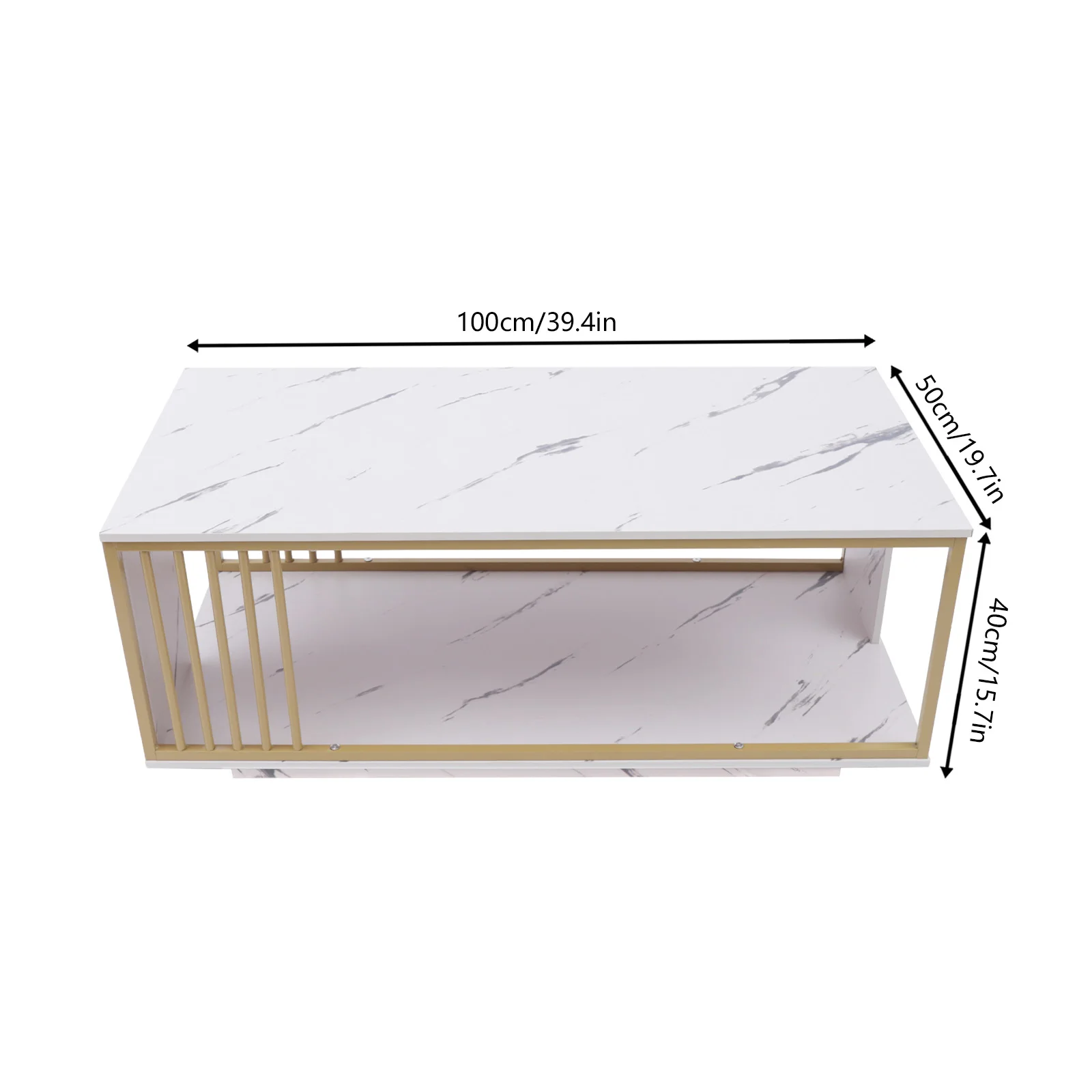 Modern 2-Tier White+Gold Coffee Table High Gloss Marble Veneer Rectangle Living Room Furniture, Waiting Area Table - Image 7