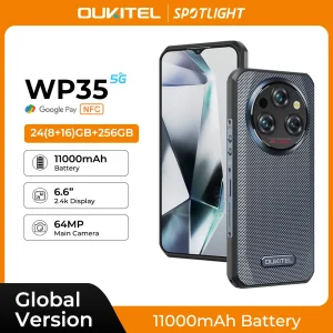 Oukitel WP35 Rugged Smartphone, 5G, 11000mAh, 24GB + 256GB, Andiron 14, 64 MP, NFC Cell Phone