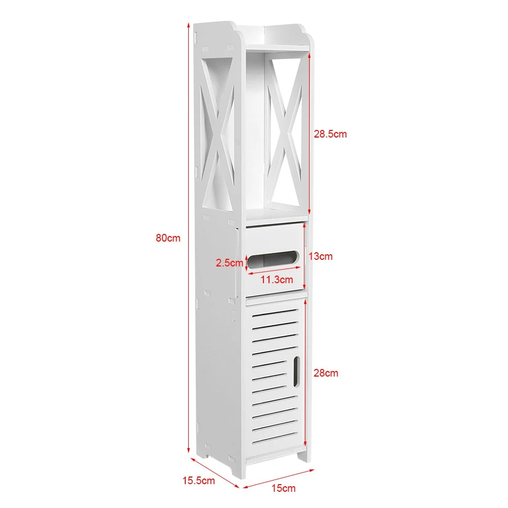 Bathroom Storage Cabinet 80x15.5x15CM Bathroom Toilet Furniture Cabinet White Wood Cupboard Shelf Tissue Storage Rack - Image 4