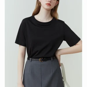 Fashion Solid Short-Sleeved T-Shirt Women'S Spring Summer 2024 New Round Neck Straight White Black Top For Women Girls