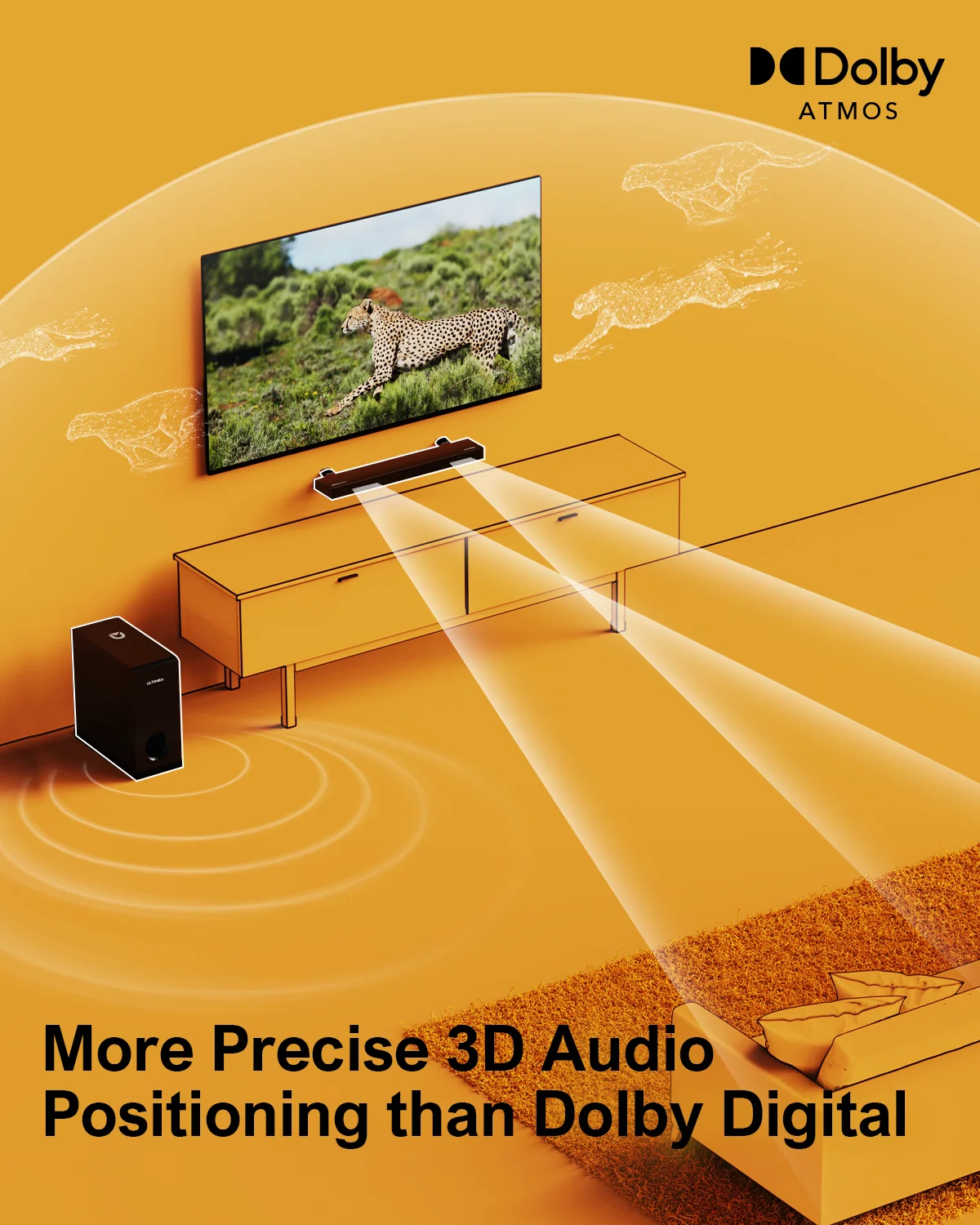 ULTIMEA 190W 2.1 Soundbar with Dolby Atmos,3D Surround Sound System with Subwoofer for TV,Home Theater Bluetooth Speakers - Image 3