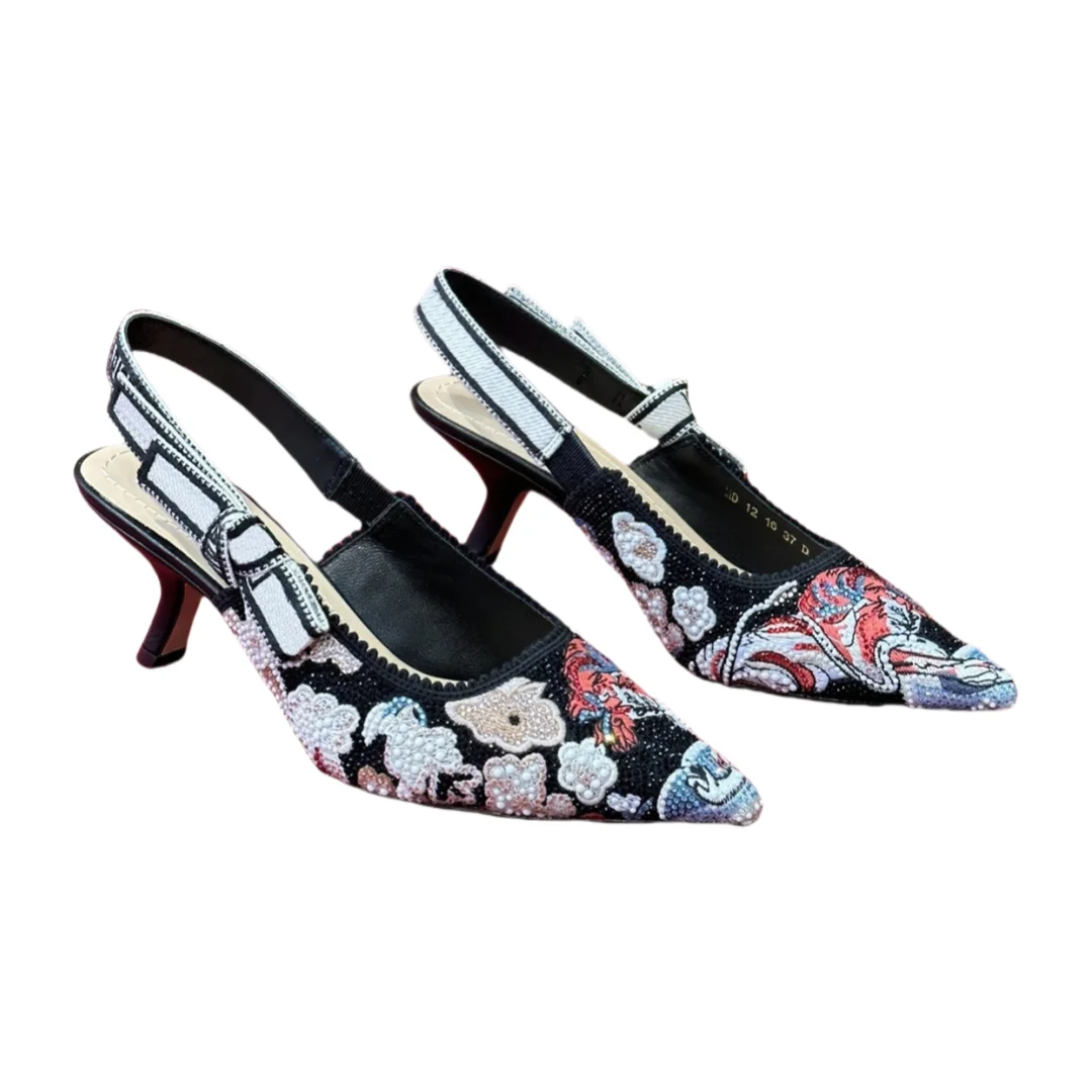 Top Quality Luxury Womens Sandal Casual Lace Flat Fashion Embroidered Muller Shoes Designer Silk Leather Soled High Heel - Image 6