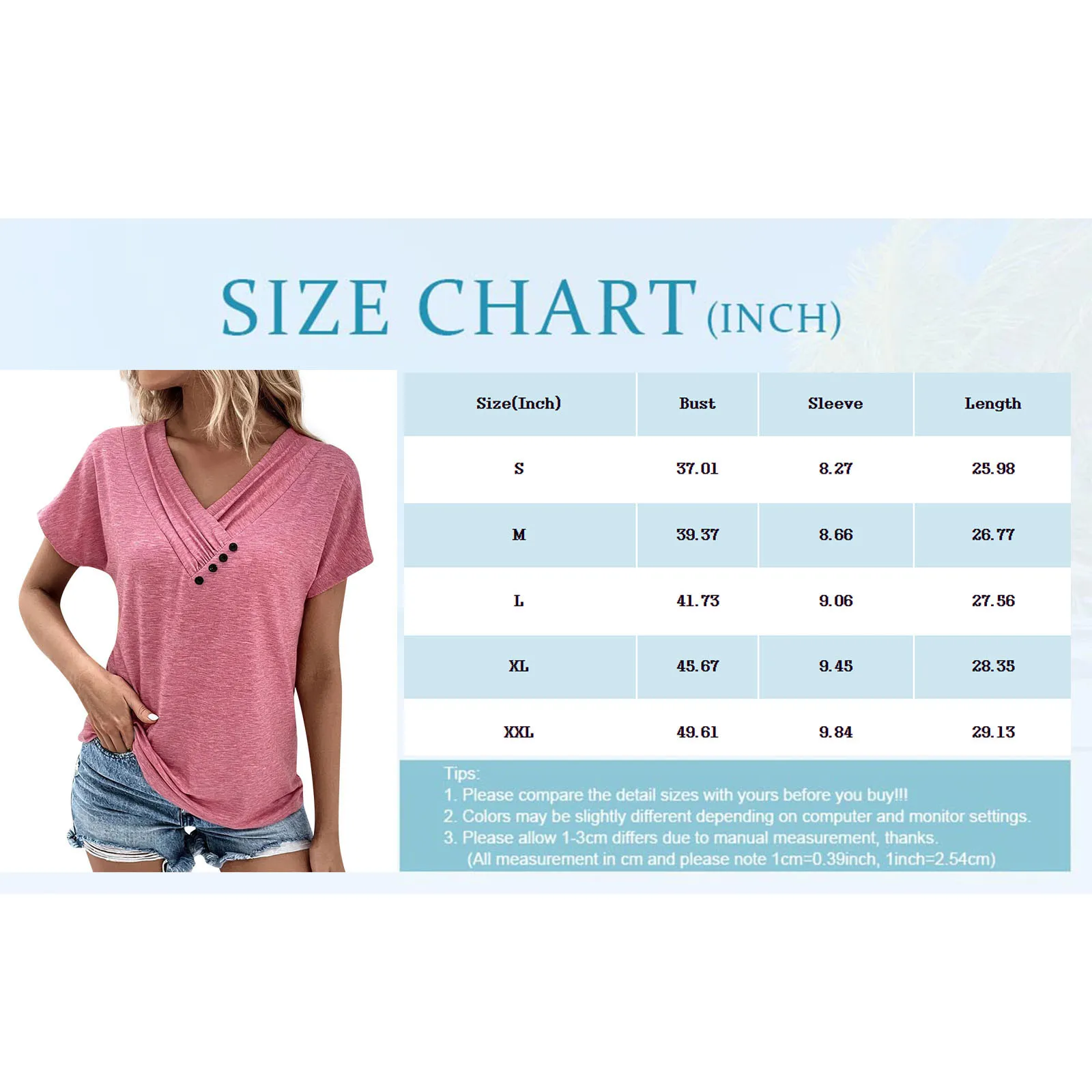 Fashion Women T Shirt Solid Color V Neck Short Sleeve Basic Tops Tee Streetwear Summer Oversized Clothing Female T-Shirts - Image 6