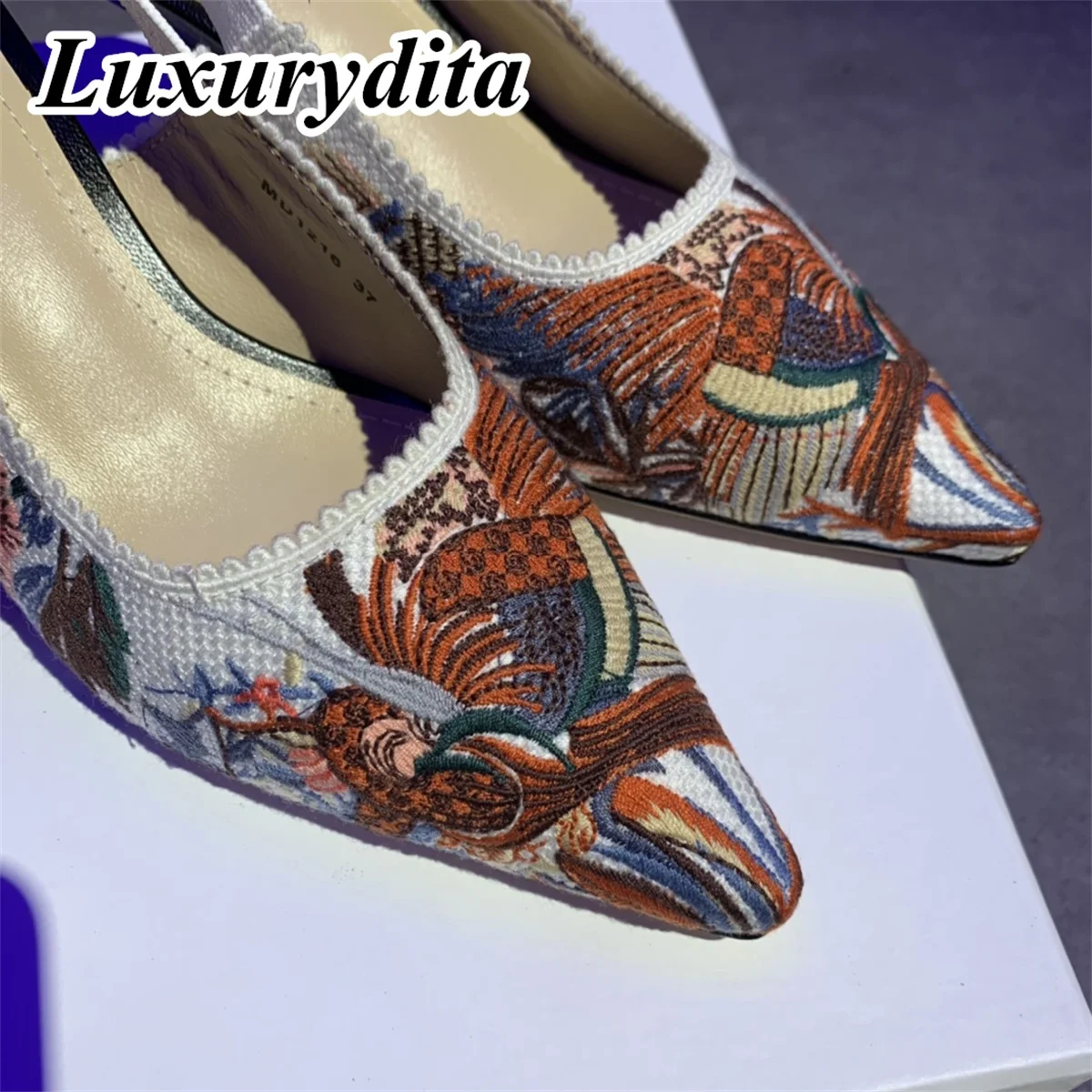 Top Quality Luxury Womens Sandal Casual Lace Flat Fashion Embroidered Muller Shoes Designer Silk Leather Soled High Heel - Image 5