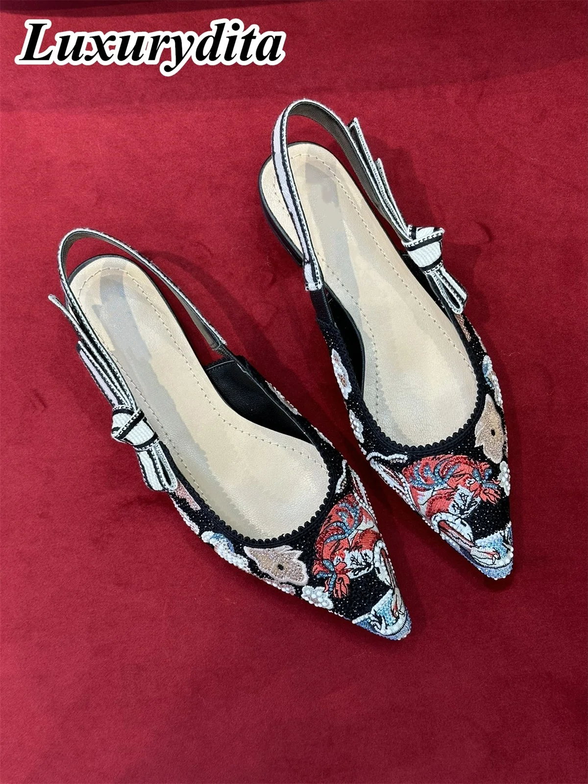 Top Quality Luxury Womens Sandal Casual Lace Flat Fashion Embroidered Muller Shoes Designer Silk Leather Soled High Heel - Image 4