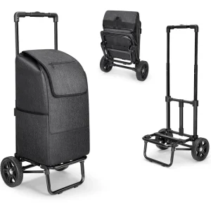 2 in 1 shopping cart for groceries, 330 lb cart wheels, folding cart, load bearing cart shopping in black waterproof bags