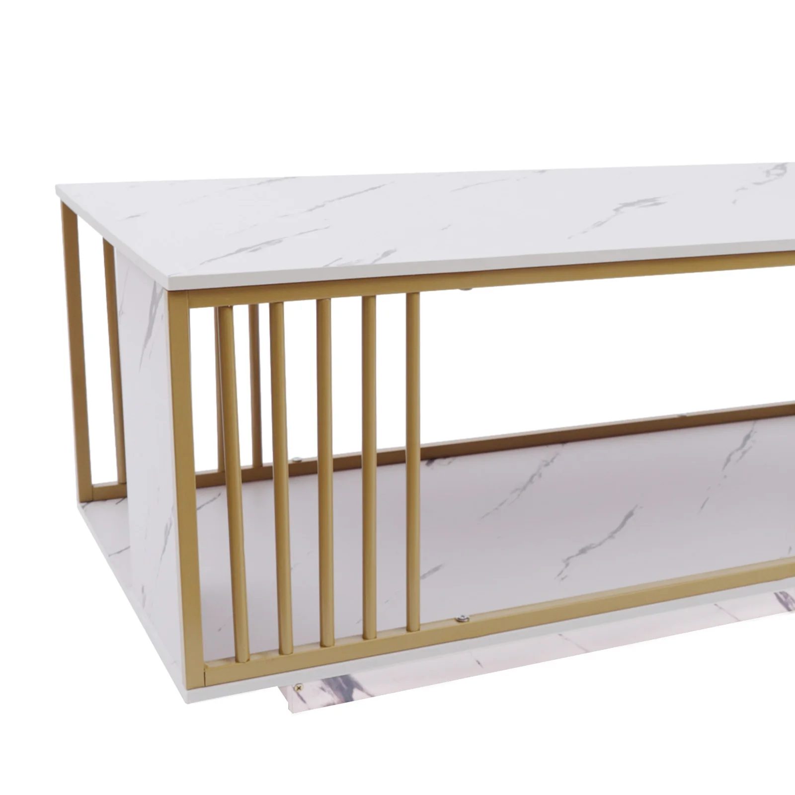Modern 2-Tier White+Gold Coffee Table High Gloss Marble Veneer Rectangle Living Room Furniture, Waiting Area Table - Image 6