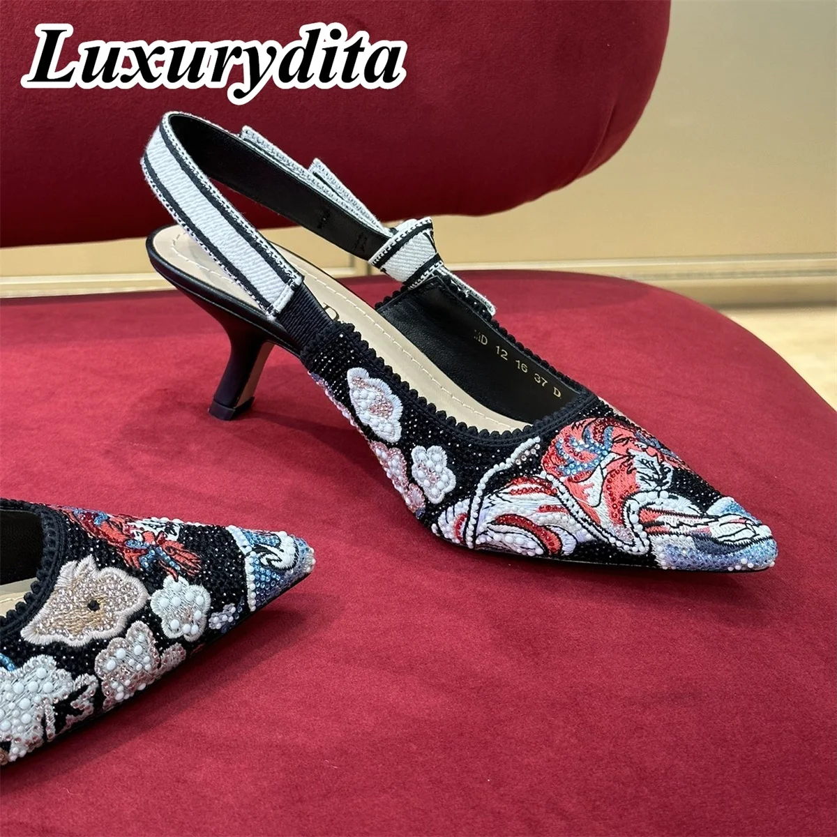 Top Quality Luxury Womens Sandal Casual Lace Flat Fashion Embroidered Muller Shoes Designer Silk Leather Soled High Heel - Image 2