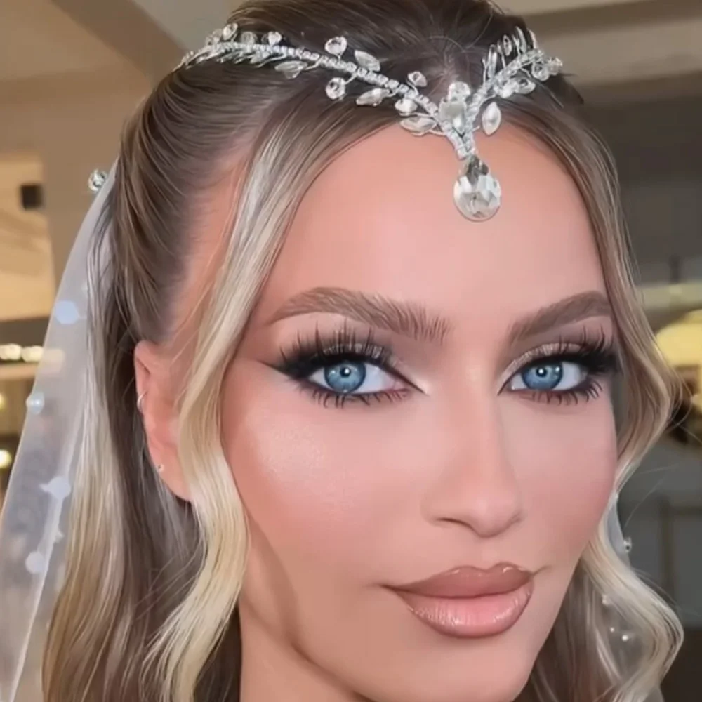 Stonefans Water Drop Forehead Chain Indian Jewellery for Women Bridal Headpiece Rhinestone Headband Hair Accessories Wedding