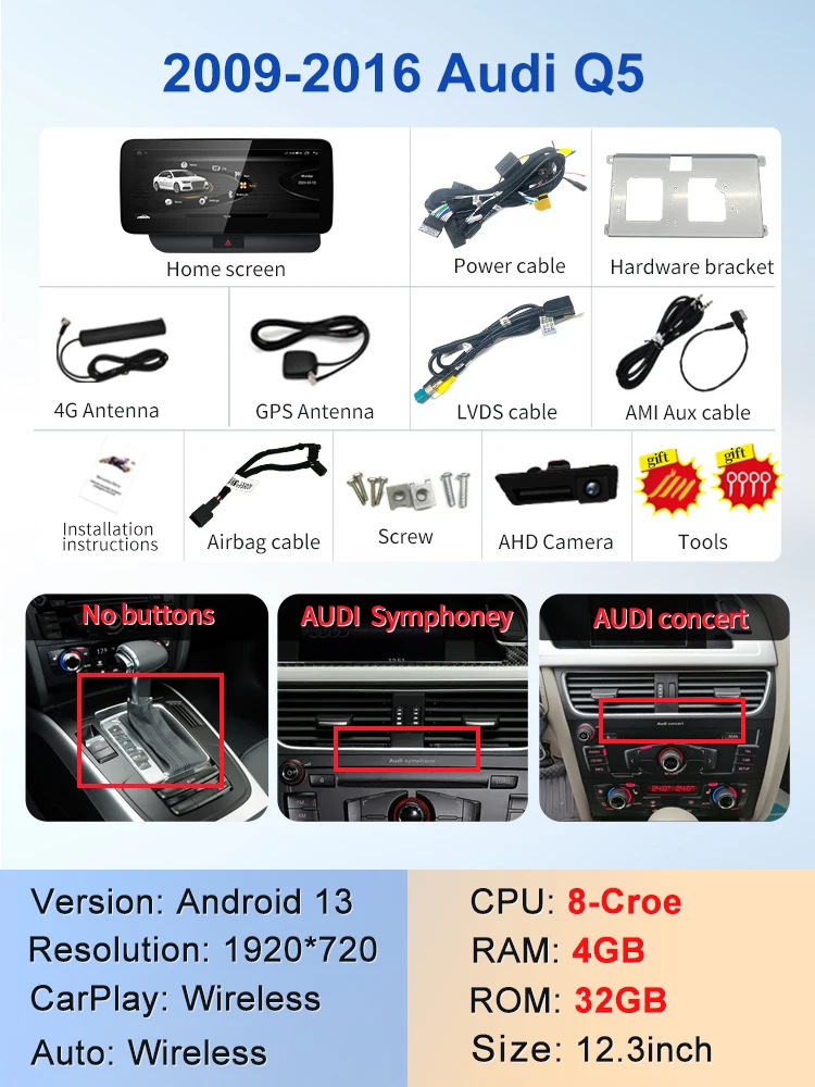 Factory Price 8G 64G Android13 12.3inch Carplay AUTO For AUDI 09-16 Q5 Car Video Players GPS Navigation Bluetooth Android Radio - Image 13